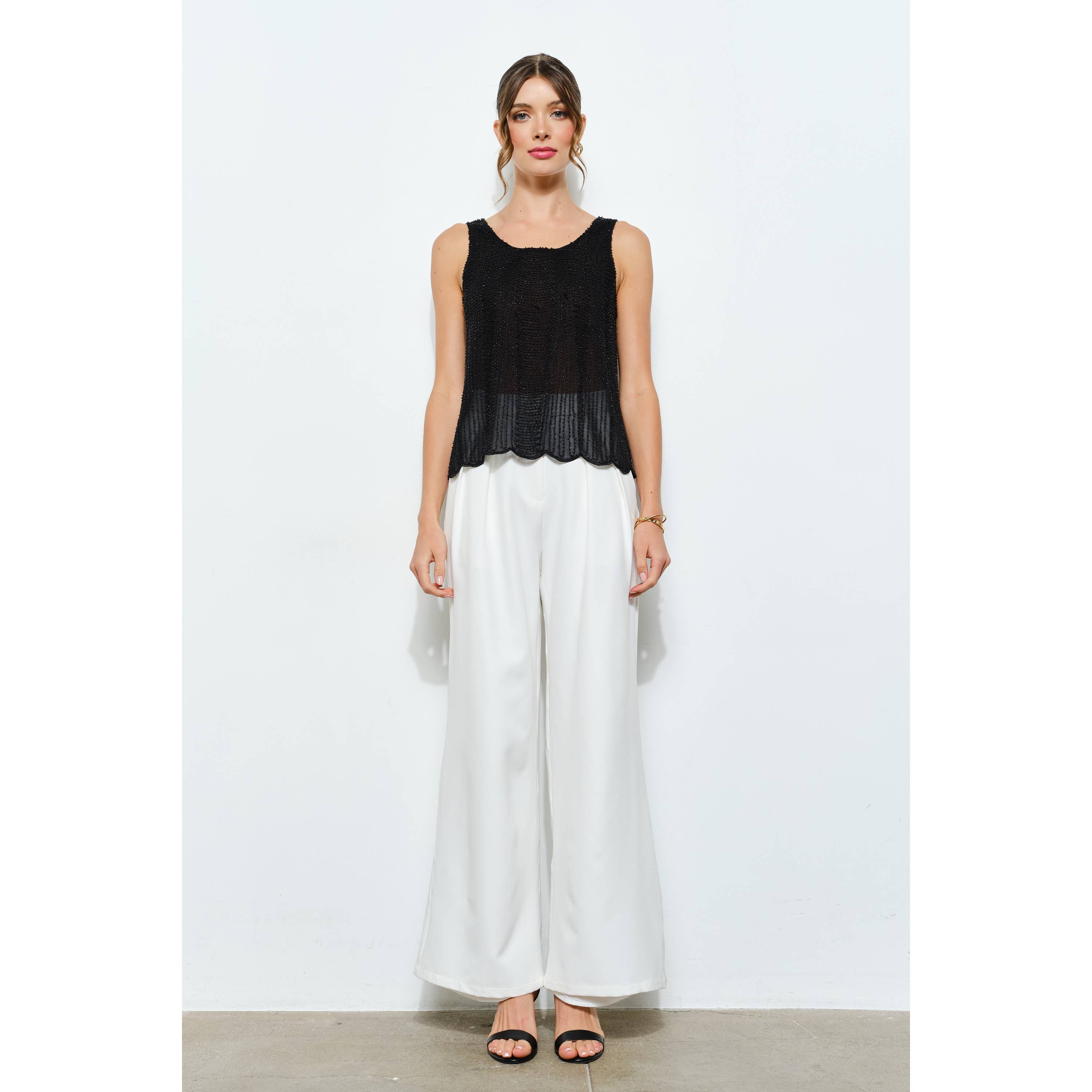 INA - Wholesale Blouse - Women's - All Over Beaded Scallop Hem Sleeveless Top12