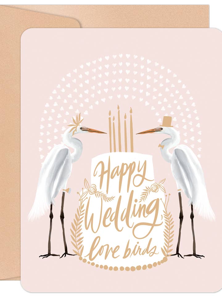 Happy Birthday Love Birds with Cake Wedding Card for wholesale by Willow & Ivy Press