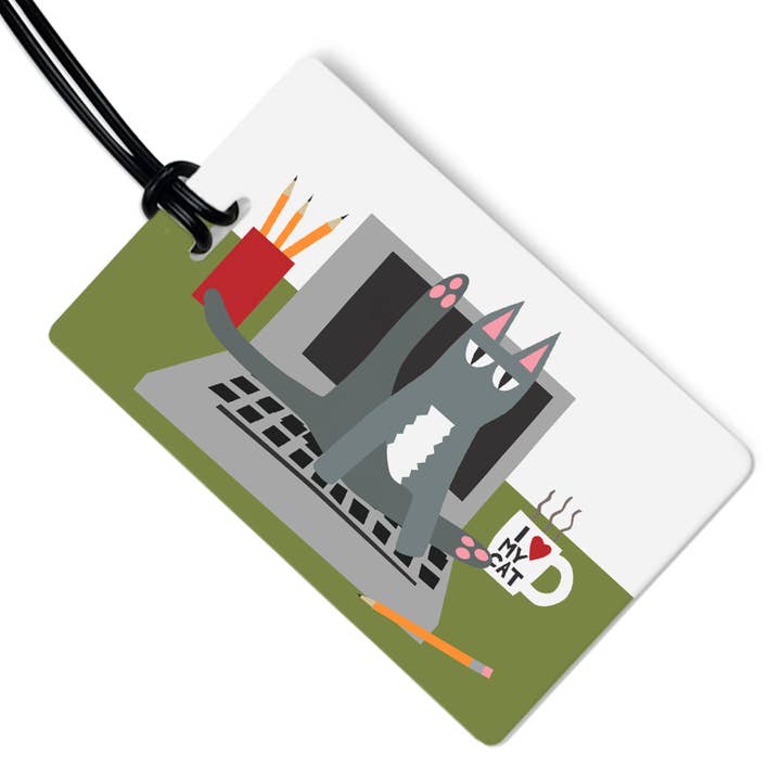 Cat on keyboard bagagelabel met zwarte riem voor wholesale door R. Nichols Stationery & Gifts