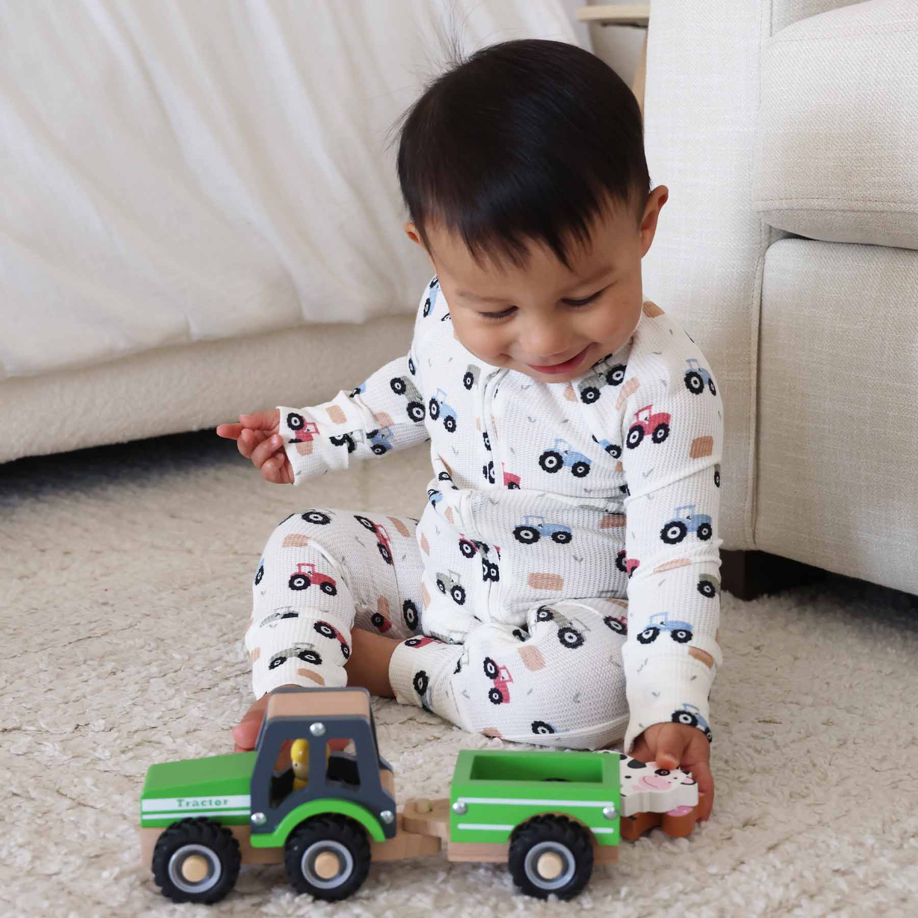 Caden Lane - Wholesale Jumpsuit - Baby - Little Farmer Bamboo Waffle Convertible Zip Romper10