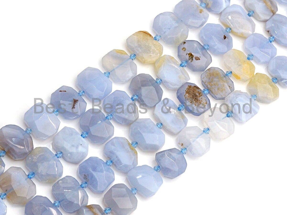 BestBeads&Beyond – wholesale Beads – High Quality Natural Blue Chalcedony Rectangle Faceted Beads, Natural Chalcedony beads, 16x22mm, sku#U6612