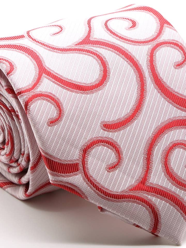 Mens Dads Classic Red Paisley Pattern Business Casual Necktie & Hanky Set O-4 for wholesale by Ferrecci