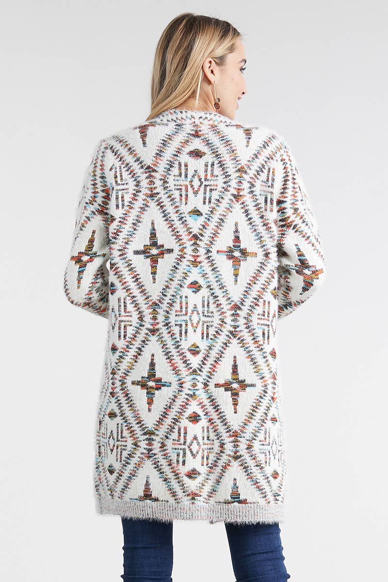 Oceanus Apparel - Wholesale Cardigan – Women’s - OUG10209 Abstract print long knit cardigan sweater5