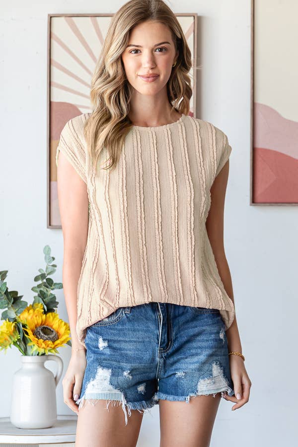 7th Ray - Vendita all'ingrosso Camicetta - Donna - Blusa a maniche corte con texture a righe leggere T594813