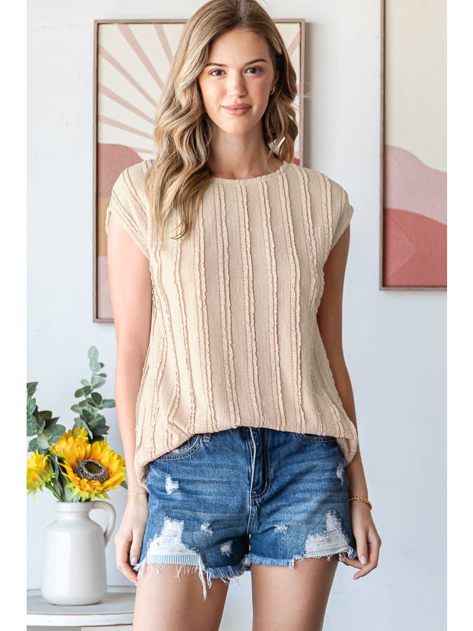 7th Ray - Vendita all'ingrosso Camicetta - Donna - Blusa a maniche corte con texture a righe leggere T594813