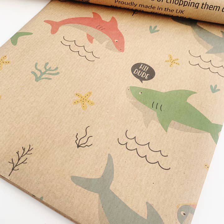 PlanetWrapIt โ wholesale Wrapping paper roll โ Shark Recycled Kraft Wrapping Paper Gift Wrap5