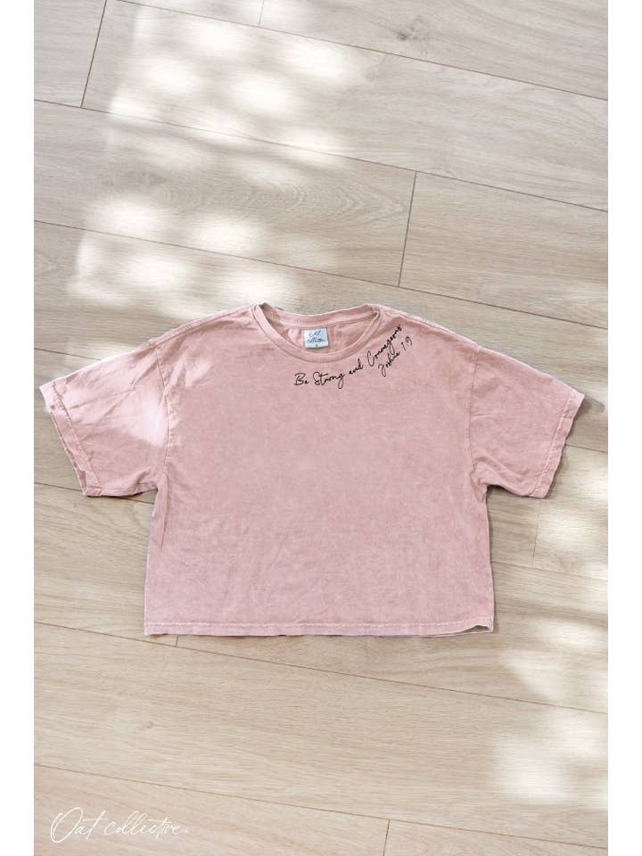 OAT COLLECTIVE - Wholesale Screen Printed T-Shirt - Women's - BE STRONG Cropped Mineral Graphic Top