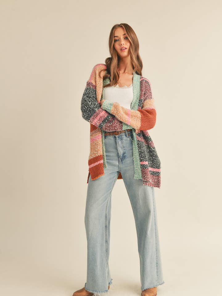 &MERCI - Wholesale Cardigan - Women's - OVERSIZED COLOR BLOCK CARDIGAN MSW1003810