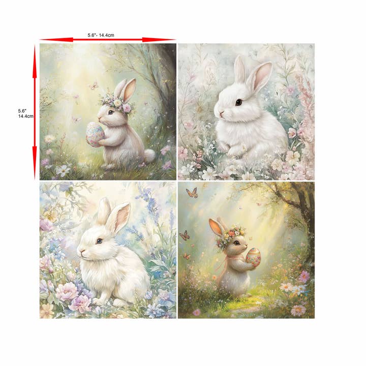Craft Kreatively – wholesale Hantverkstillbehör – Påskharar | Decoupage Risapapper | 8 mönster | 15x15cm