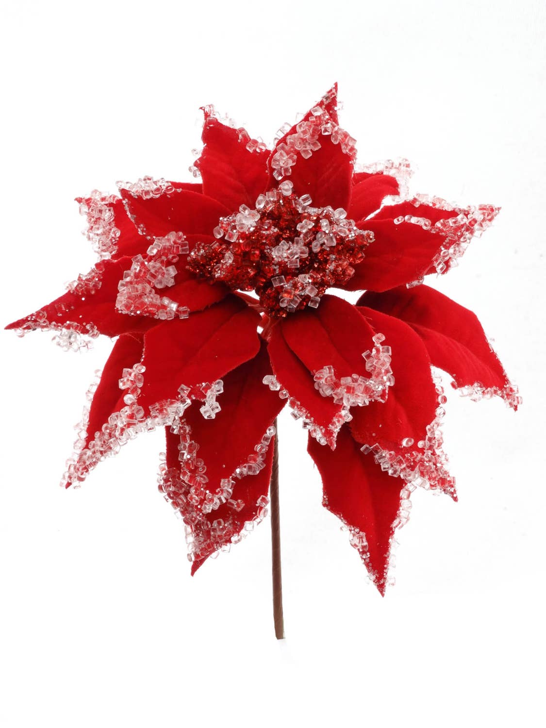 Larksilk - Wholesale Christmas Decoration - 9.5" Iced Poinsettia Pick 7" Diameter Christmas Collection0