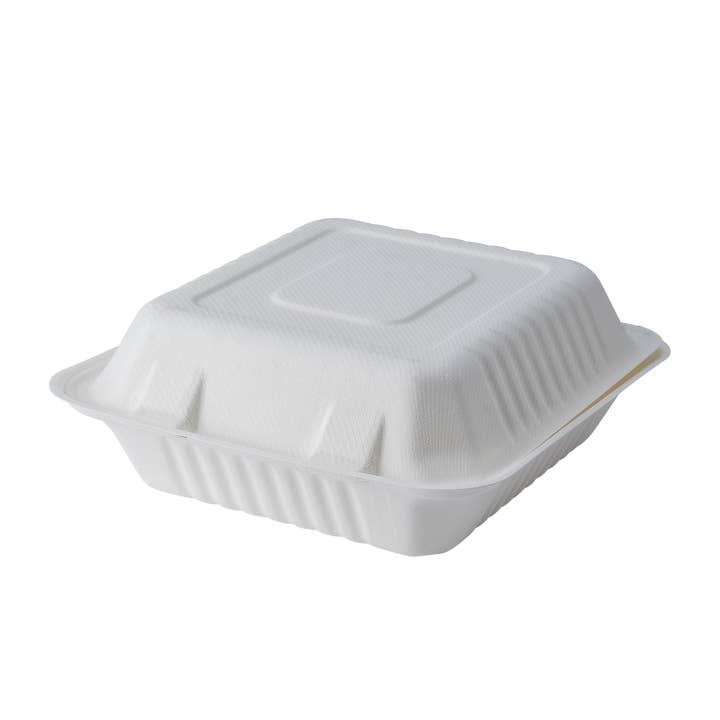 CaliWare 8''x8''x3'' 1C No PFAS Bagasse Hinged Box 200pcs/ct for wholesale by CaliWare