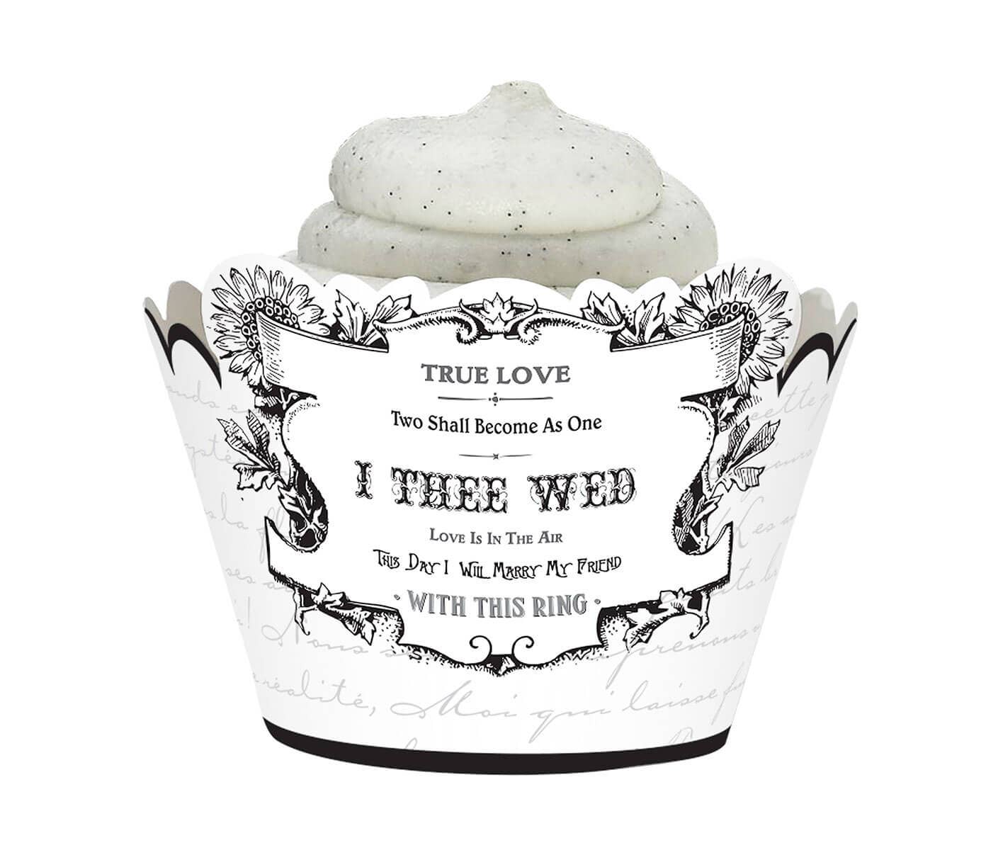 Lillian Rose - Wholesale Food Storage Wrap/Bag - 12 Black and White I Thee Wed Cupcake Wrappers0