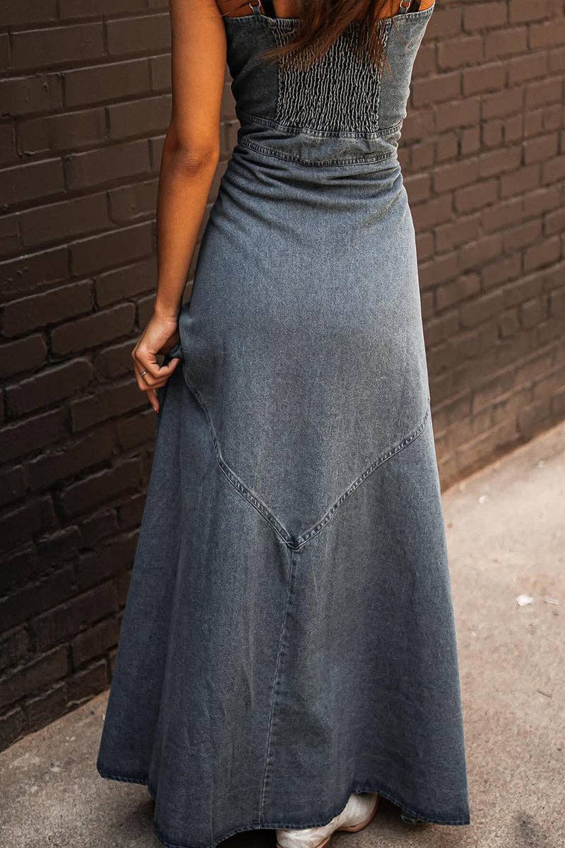 Mccolin - Wholesale Dress - Women's - Button-Front Denim A-Line Dress4