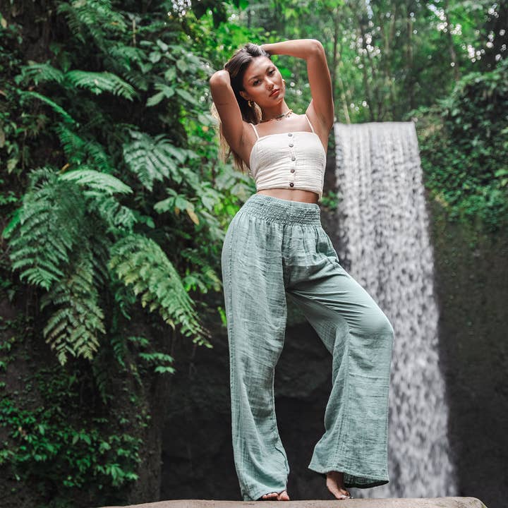 Lotus and Luna - Wholesale Pants - Women's - Sage Wide Leg Cotton Pants