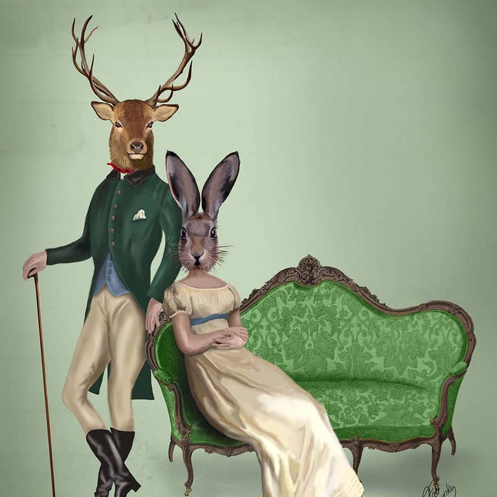 Stampa artistica giclée in stile Regency di Mr Deer & Mrs Rabbit per la vendita all'ingrosso da parte di FabFunky Ltd