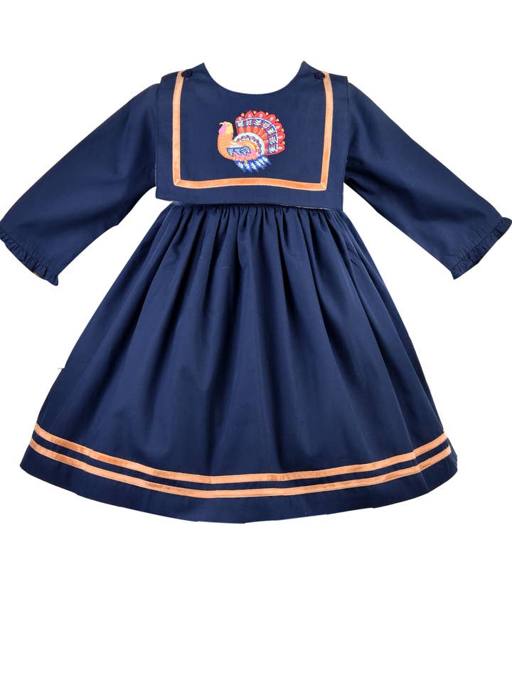 Turkiet marinblå flyttbar krage klänning för wholesale av Cotton Kids