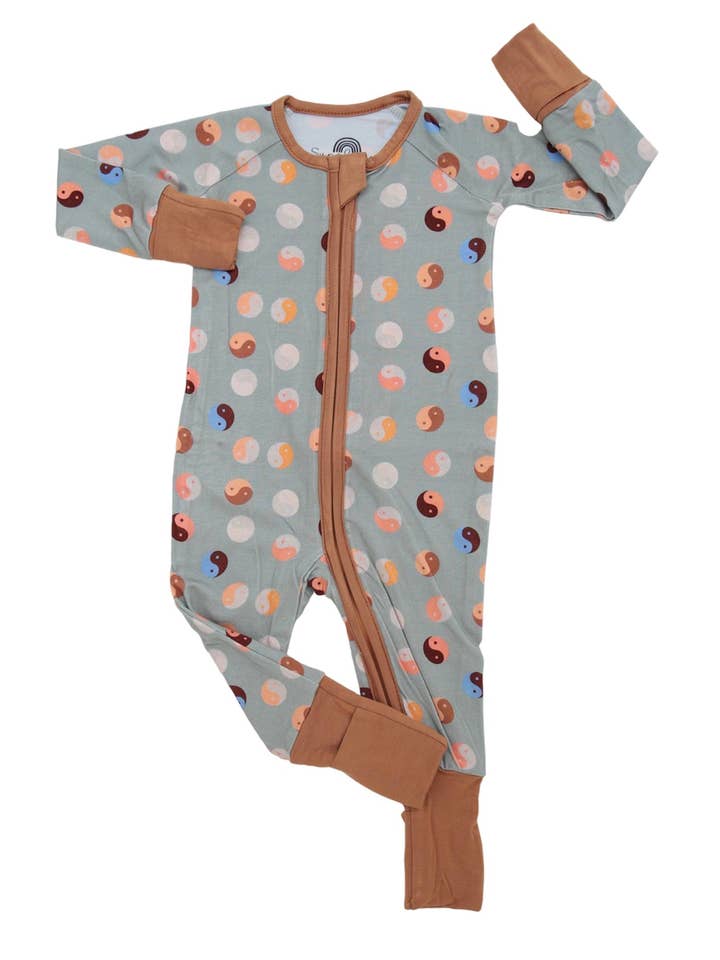 Sunshine Luckies - Wholesale Sleepsuit - Baby - Yin Yang Sage Harmony Zippy Bamboo Pajamas0