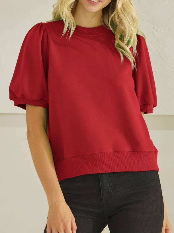 PUFF-SLEEVE TERRY FABRICATION SWEATSHIRT TOP -SDT6413 for wholesale by Star Drop