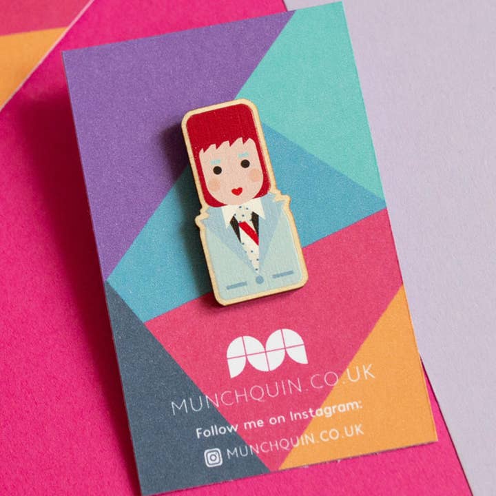 David Bowie (Life On Mars) - eco friendly wooden pin for wholesale by Hey There Munchquin