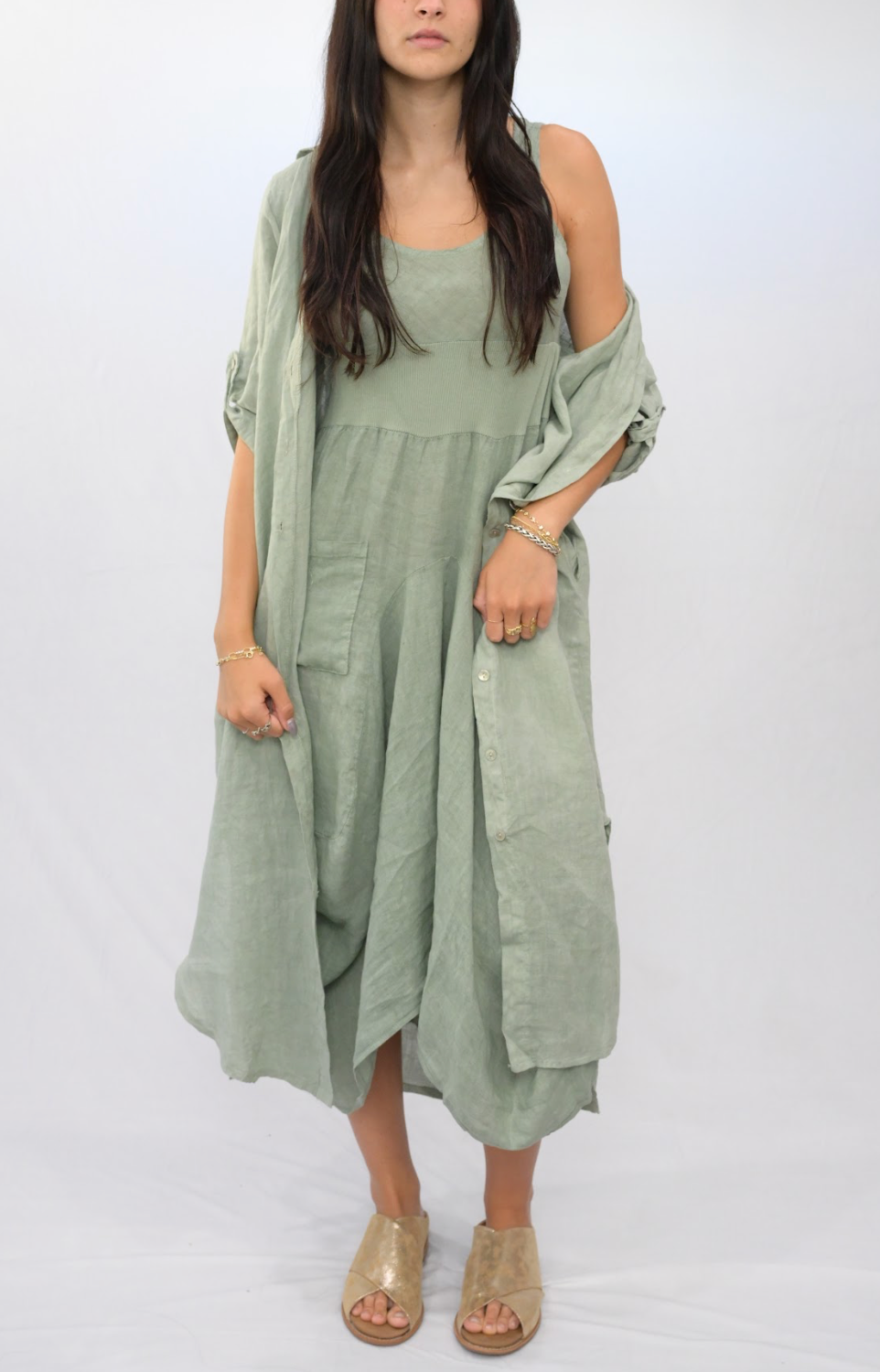 Merci Marie - Wholesale Dress - Women's - Linen Tank Gathered Dress #467012