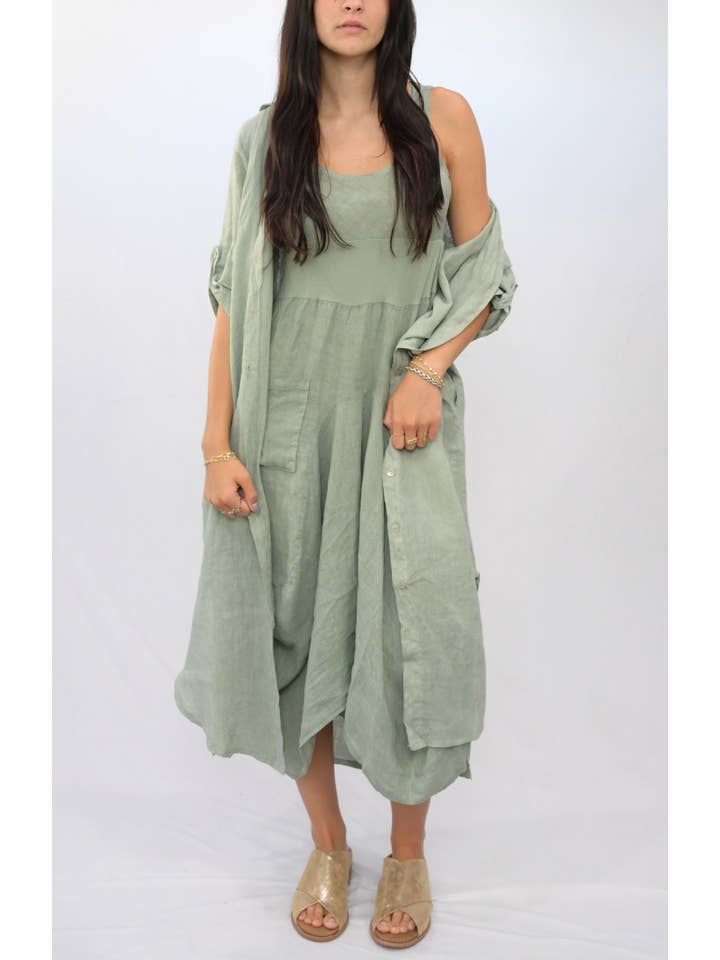 Merci Marie - Wholesale Dress - Women's - Linen Tank Gathered Dress #467012