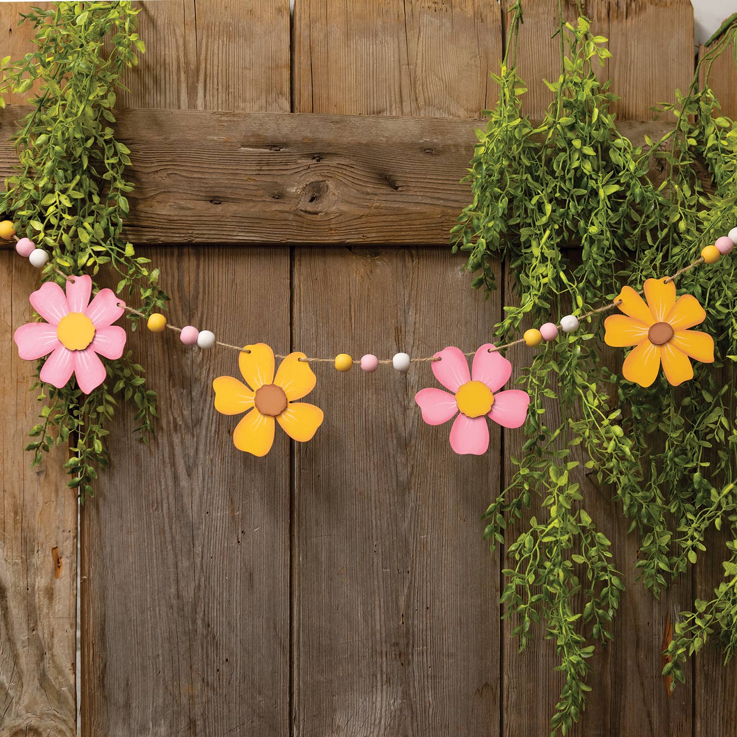 The Hearthside Collection - Wholesale Bunting/Garland - Beaded Spring Flowers Wooden Garland1