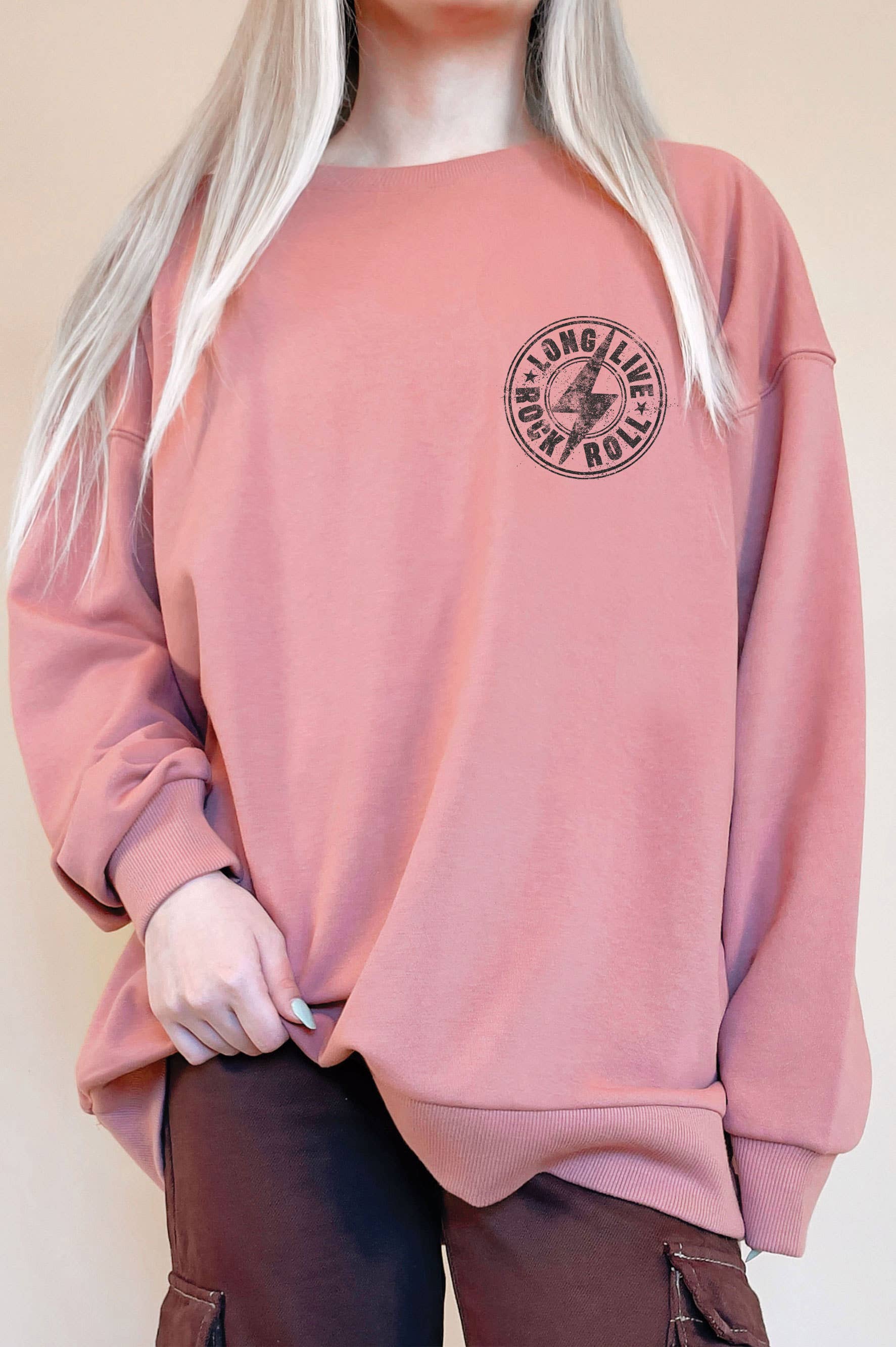 Rustee Clothing - Wholesale Graphic Sweatshirt - Women's - ROCK AND ROLL OVERSIZE GRAPHIC TERRY SWEATSHIRTS1