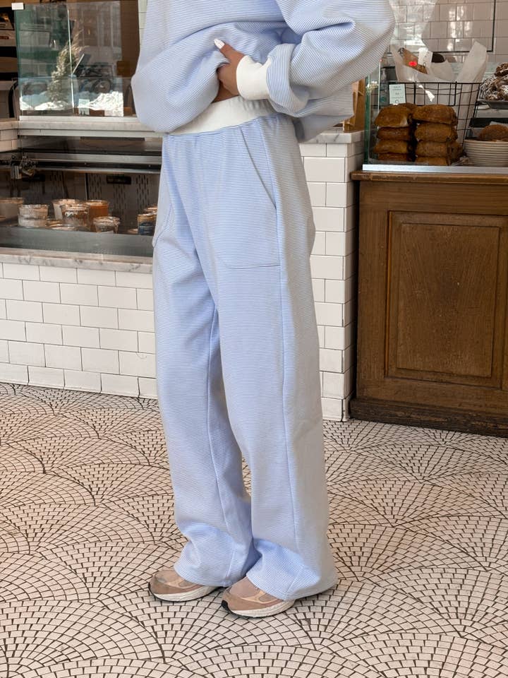 Blue and White Mini Striped Sweatpants for wholesale on Faire24