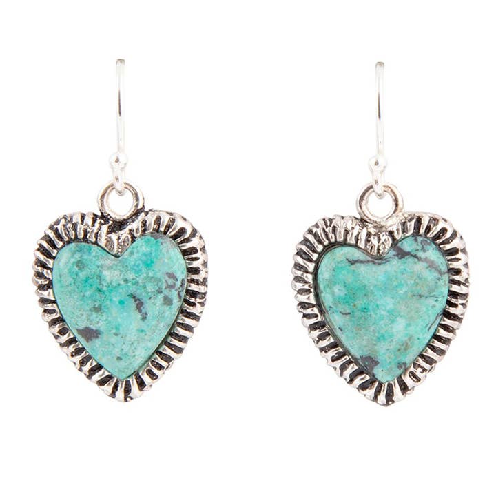Heart Blue Chrysocolla Sterling Silver Drop Earrings for wholesale by Barse Jewelry
