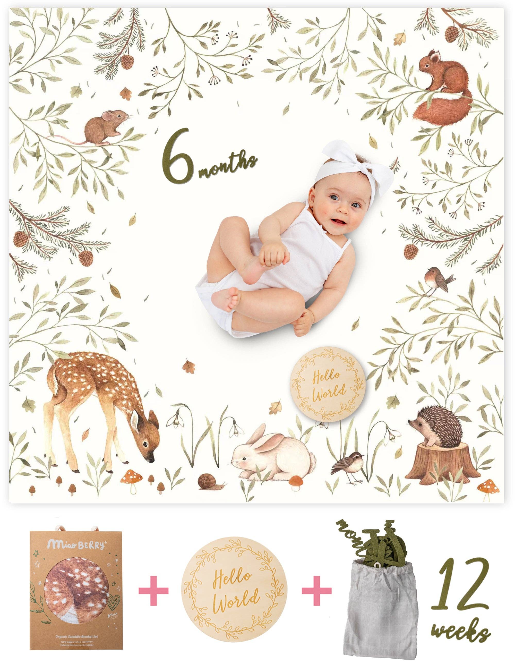 Miaoberry – Großhandel Meilensteindecke – Kind & Baby – Miaoberry Woodland 100% Bio-Baumwolle Musselin Meilenstein-Decke1