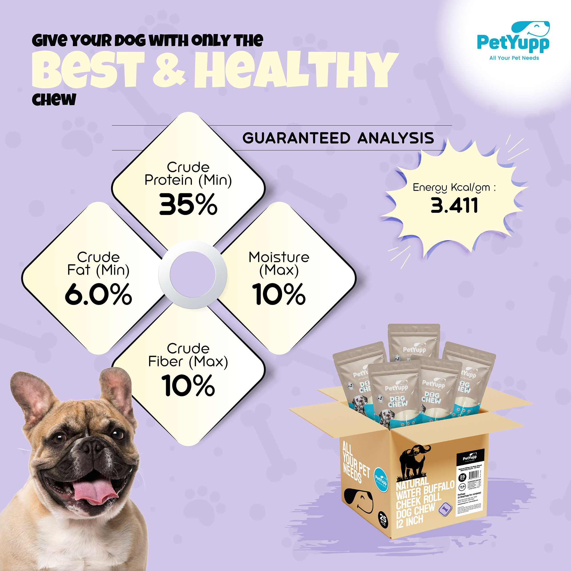 PetYupp - Wholesale Pet Treats - Dog - Dog Bulk Treats - Cheek Roll 12 Inch - Pack of 25 Count5