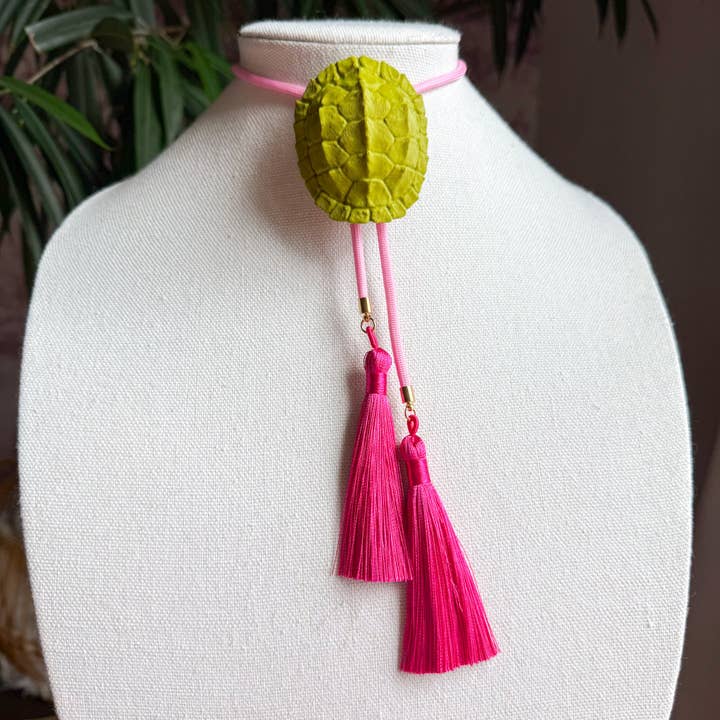 Tortoise Bolo Olive Green with Bubblegum Pink & Fuchsia for wholesale by Rahya Jewelry Design