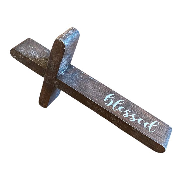 Rustikales Kreuz – Gesegnet (Braunes Holz) für den Großhandel von Joshua Jar