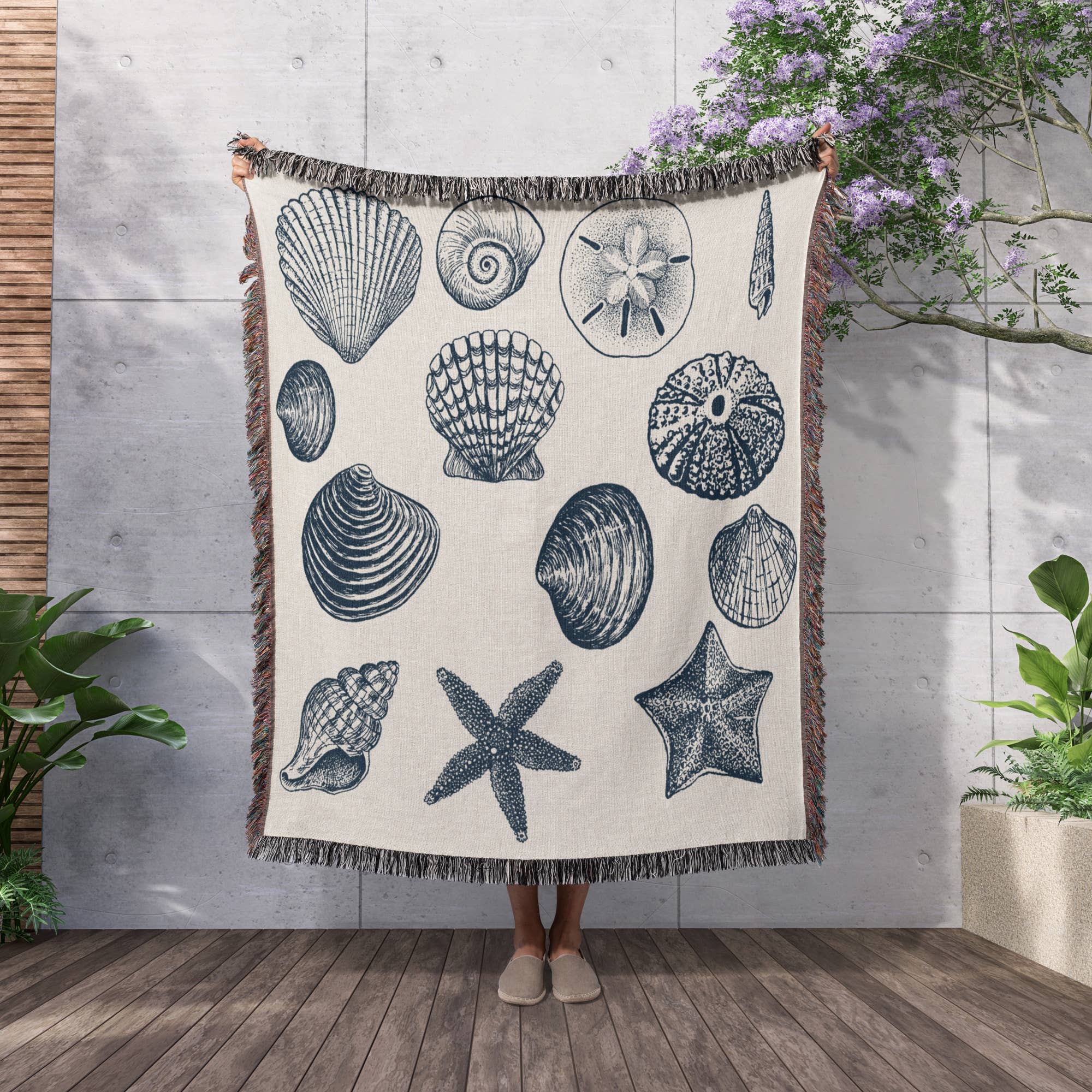 3dRose - Vente Plaids - 3dRose, Coquillages bleus Thème nautique de plage art océanique, Couverture2