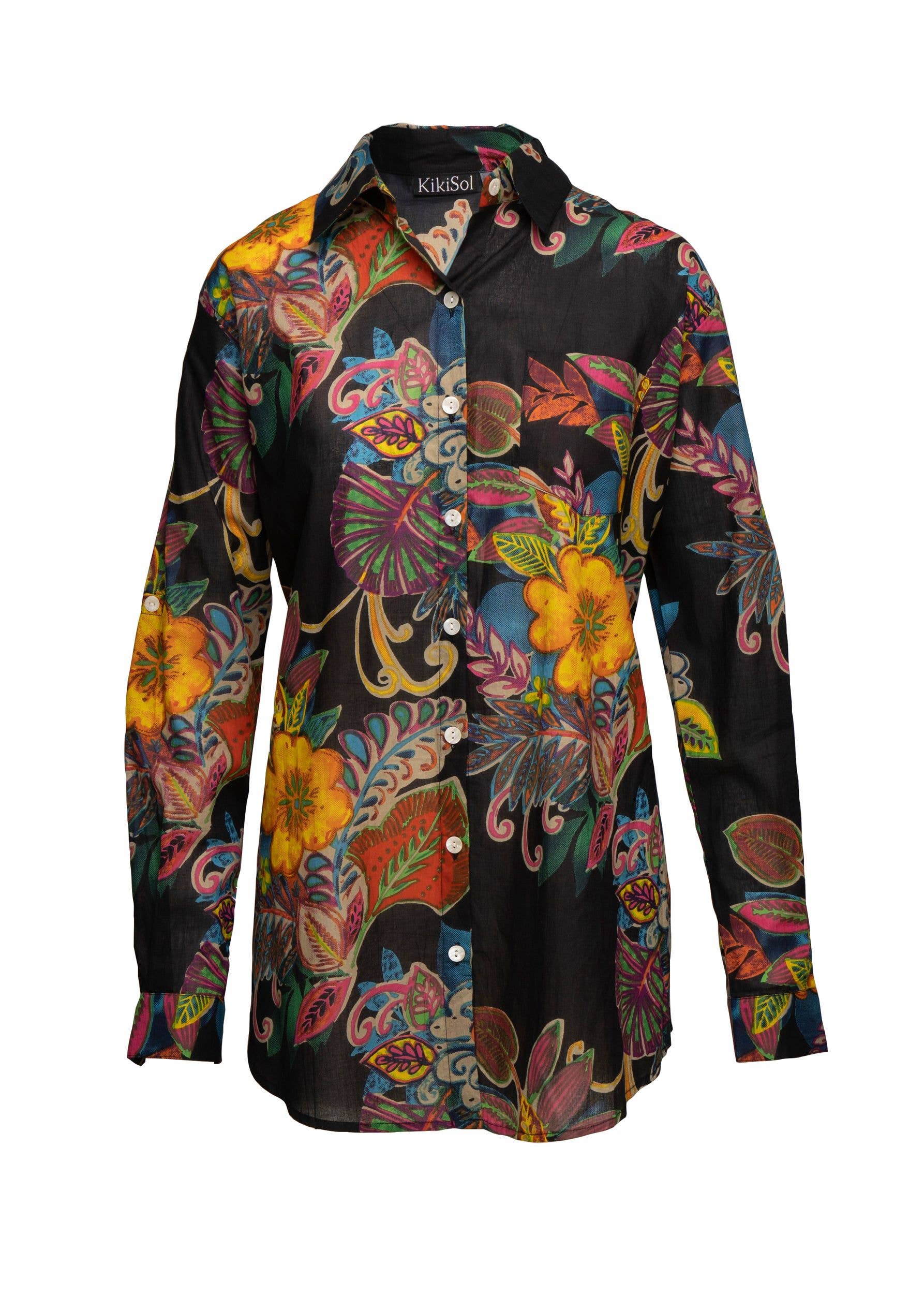 KikiSol - Vente Chemise à col boutonné – femme - Chemise Boyfriend Fiji noire