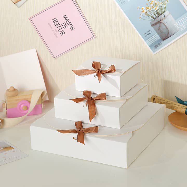 ByHome - Wholesale Gift Box - 24pcs, 3 sizes square white paper gift Box w/ ribbon