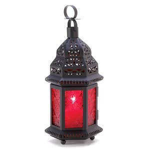 Marrakesh Lantern with String Lights, Red