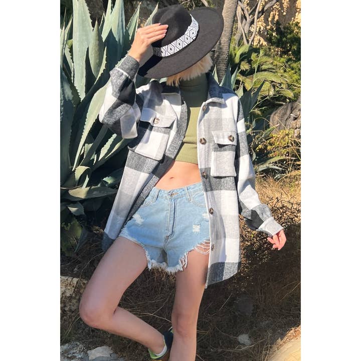 Mapcie - Wholesale Jacket - Women's - PLAID SHACKET WITH POCKETS