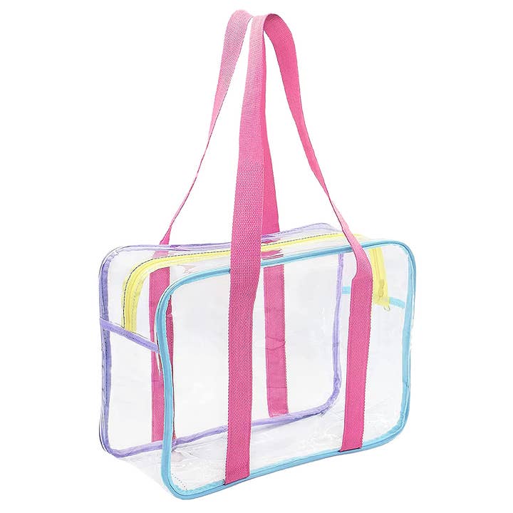 Cap Zone - Wholesale Tote Bag - Women's - Multicolor Clear PVC Nylon Single Zip Tote Bag