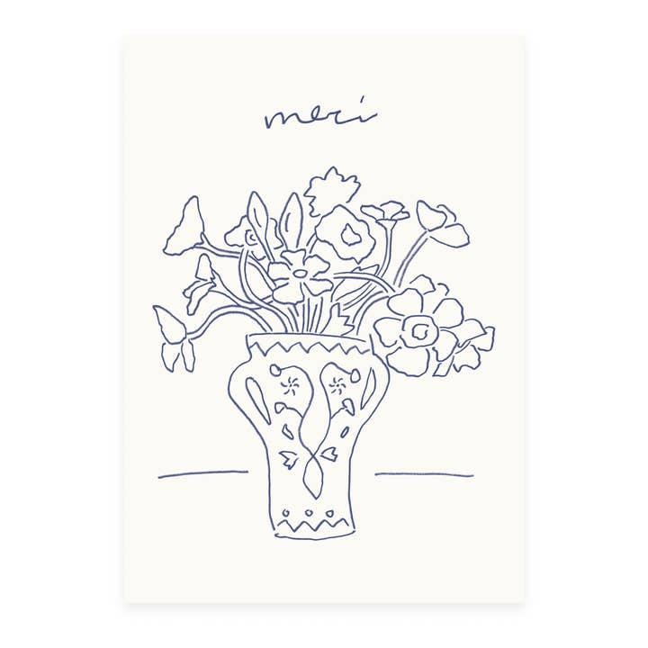 L'Atelier Samedi - Wholesale Postcard - Postcard 'merci' Flower Vase (Risograph)