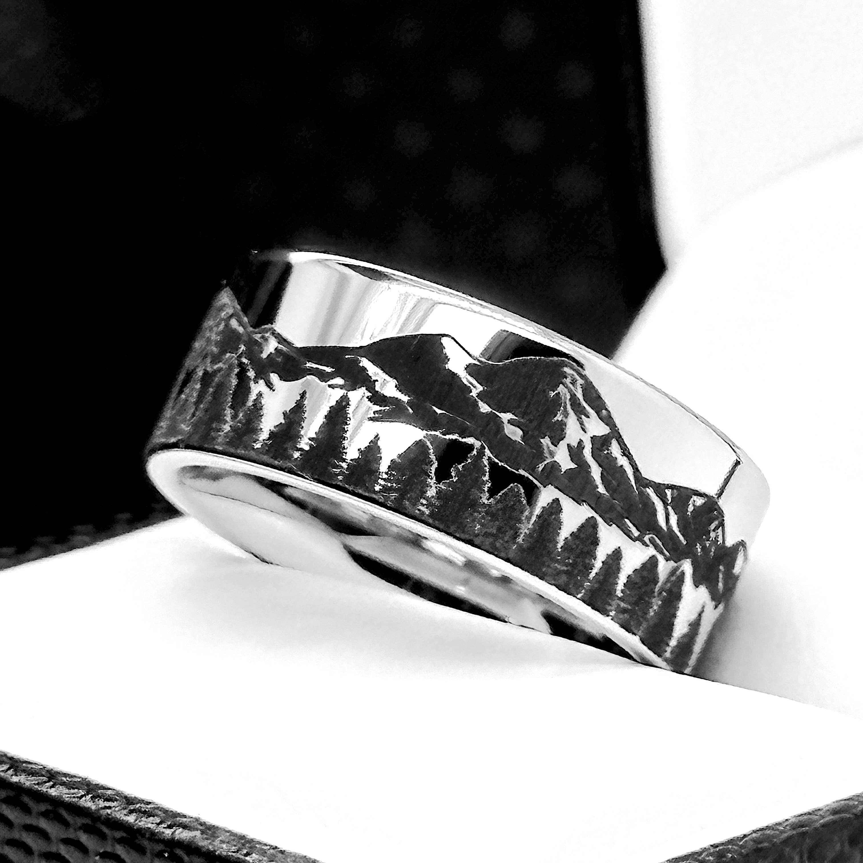 rings paradise – Anel de banda por atacado – Anel de tungsténio gravado nas Montanhas Rochosas8