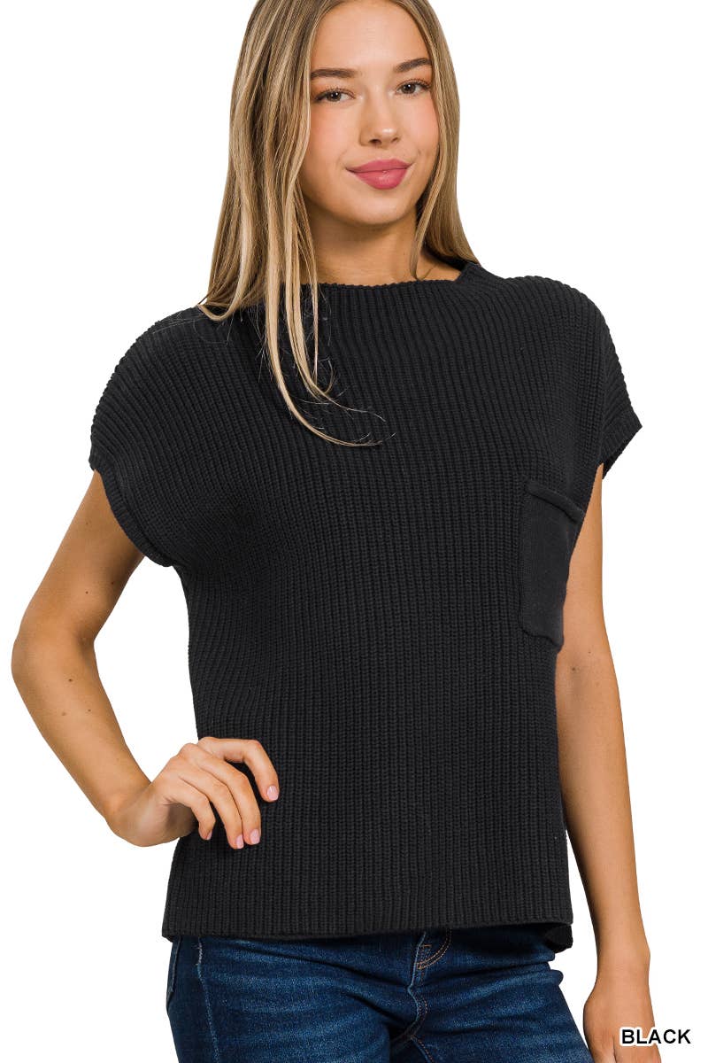 42POPS - Wholesale Knit Sweater - Women's -  Mock Neck Short Sleeve Sweater2