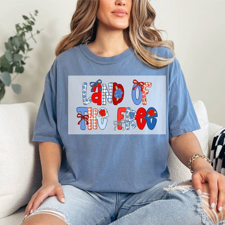 Land Of The Free Hydrangea Font DTF TRANSFER for wholesale by Faith Forward Transfers