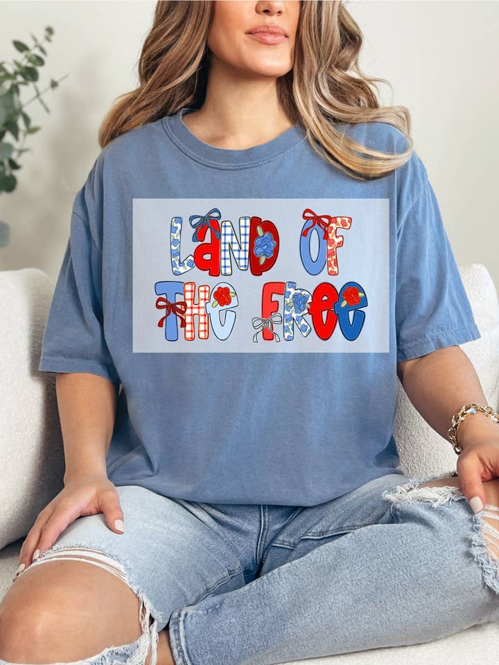 Land Of The Free Hydrangea Font DTF TRANSFER for wholesale by Faith Forward Transfers