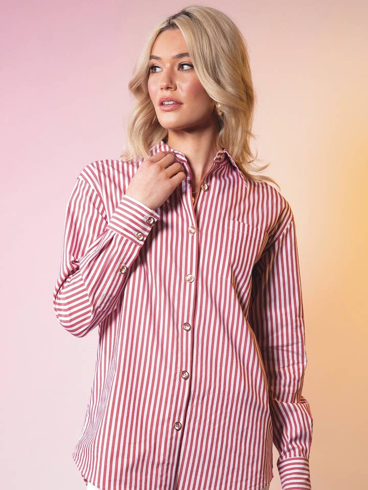 Chemise Classique LeDoré Rayure Bordeaux Coton pour la vente par LeDoré