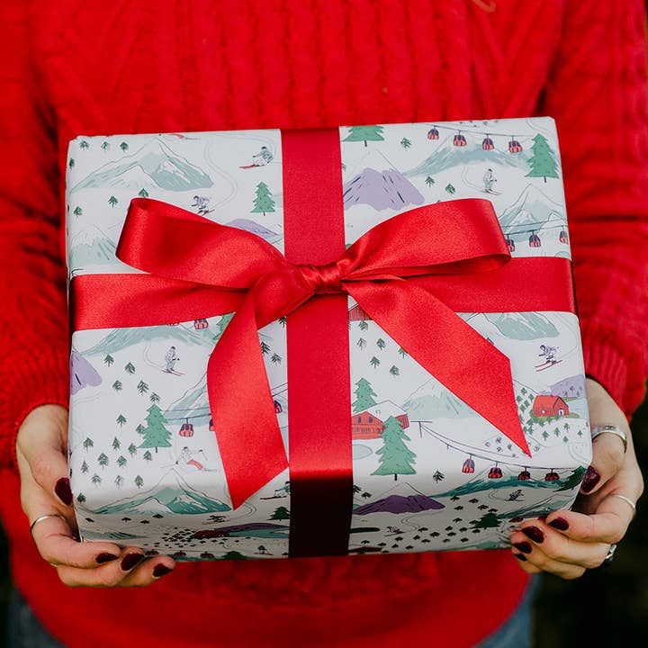 Alpine Mountain Scene Christmas Wrapping Paper for wholesale by Laura Barnes Wholesale Ltd