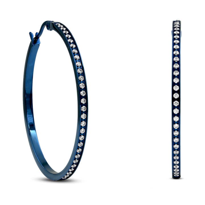 B.Tiff - Wholesale Hoop Earrings - ER317 B.Tiff Pave 58-Stone Classic Large Hoop Earrings