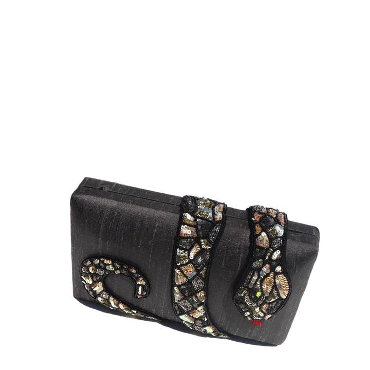 Simitri - Wholesale Clutch Bag - Women's - Gray Kaa Hand Embroidered Snake Faux Silk Box Clutch Bag1