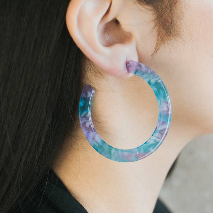 Bright Blue & Purple Large Chunky Hoop Earrings for wholesale by Amber & Orange