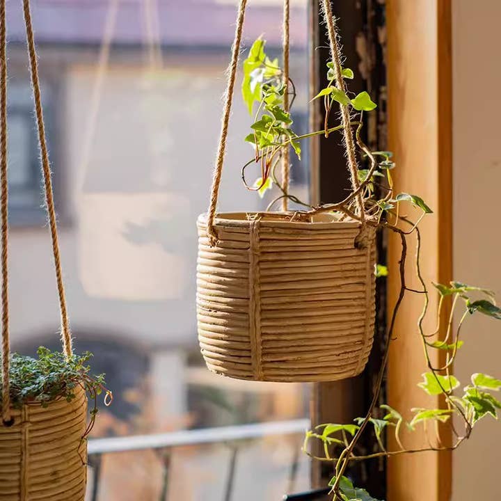 Rustic Reach - Wholesale Hanging Planter - Faux Rattan Cement Hanging Planter2